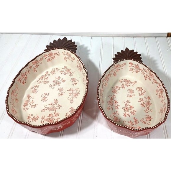 RARE Temptations Tara Bakeware Red Floral Lace 2Pc Pineapple Set Nest Bake Serve - Picture 2 of 11